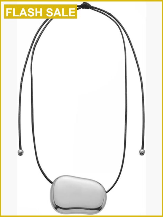 Jewelry - Adjustable Chunky Pendant Necklace Stainless Steel Leather Cord Statement